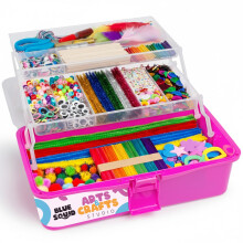 Blue Squid Arts & Crafts Box (Pink)- 2800+ pcs Deluxe Craft Supplies Box, 2 Drawers, 18 Compartments, Sturdy Handle - Art Crafting Kit Birthday Gifts
