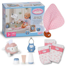 Baby Annabell Baby Care Set - 7-piece doll accessories set - Incl. nappies, tissue dispenser, pretend cream & bottles, teething toy & owl game - For 3