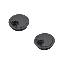 Pacáiste 2 Grommet Cábla Deisce Cúlaitheach 60mm Babhta Cábla Miotail Scuabtha Dubh le haghaidh Tábla Oifige agus Barr Oibre