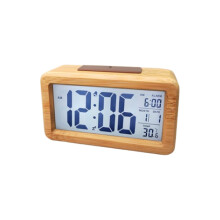 Sveglia digitale radiocontrollata, orologio da tavolo in legno massello impermeabile con termometro, calendario e funzione snooze