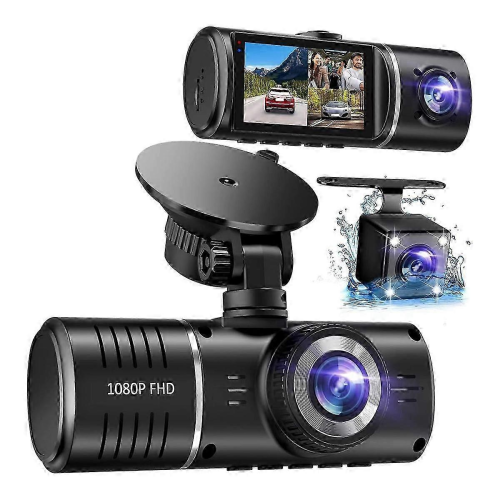 Κάμερα αυτοκινήτου 3 καναλιών 1080P εμπρός και μέσα με ευρυγώνιο φακό, εγγραφή 1