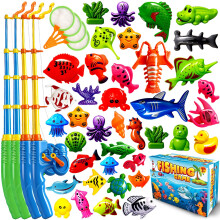 CozyBomB Magnetic Fishing Toys Game Set for Kids | Water Table Bathtub Kiddie Pool Party & Pole Rod Net, Plastic Floating Fish Toddler Color Ocean
