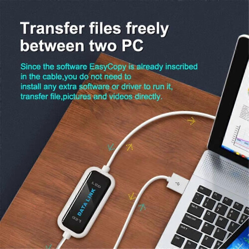 USB PC to PC Data Transfer Cable with LED Indicator, File Sharing Sync Link Bridge, Easy Copy for Laptops 1