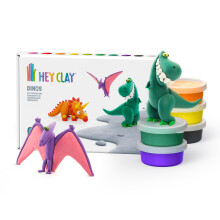 Hey Clay Dinos: Pterodactylus, Triceratops, Tyrannosaurus Set - Colourful Modeling Kids - Air Dry Clay Kit 6 cans with Fun Interactive Instructions Ap