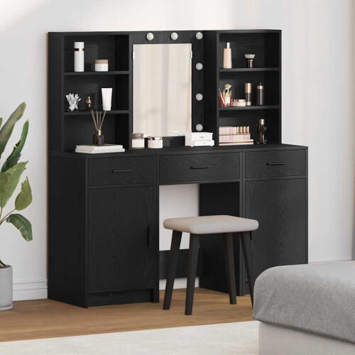 VidaXL vidaXL Dressing Table Set with Drawer 3 pcs Black Oak Engineered Wood