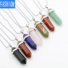 (Matches the image, 4Pcs SetE) Natural Purple Crystal Hexagonal Bullet Necklace, Aura Gemstone Pendant, Fashion Women Jewelry, Simple Style