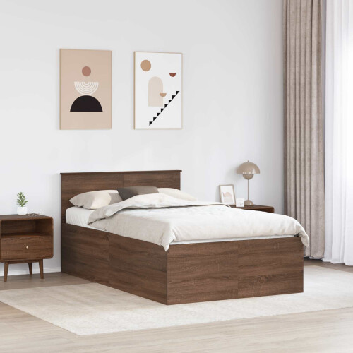 VidaXL vidaXL Bed Frame with Headboard Brown Oak 135 x 190 cm Engineered Wood 1