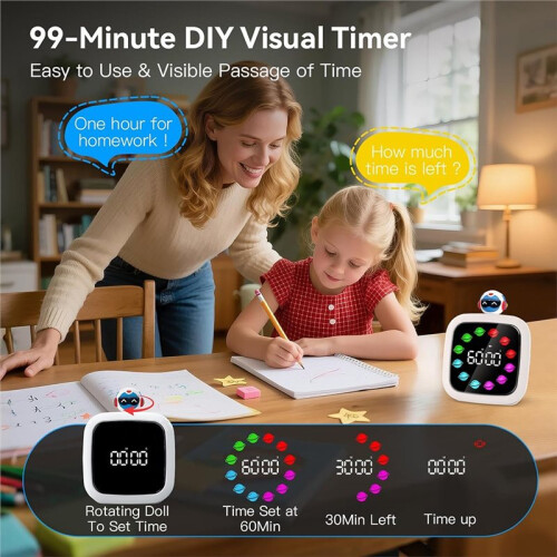 Visual Countdown Timer for Kids, 99-Minute Rechargeable Timer with DIY Color Display, 19 Ringtones,  Management Tool 1