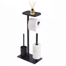 GEEZY Toilet Paper Roll Holder Stand with Brush All-in-One Bathroom Accessories Black
