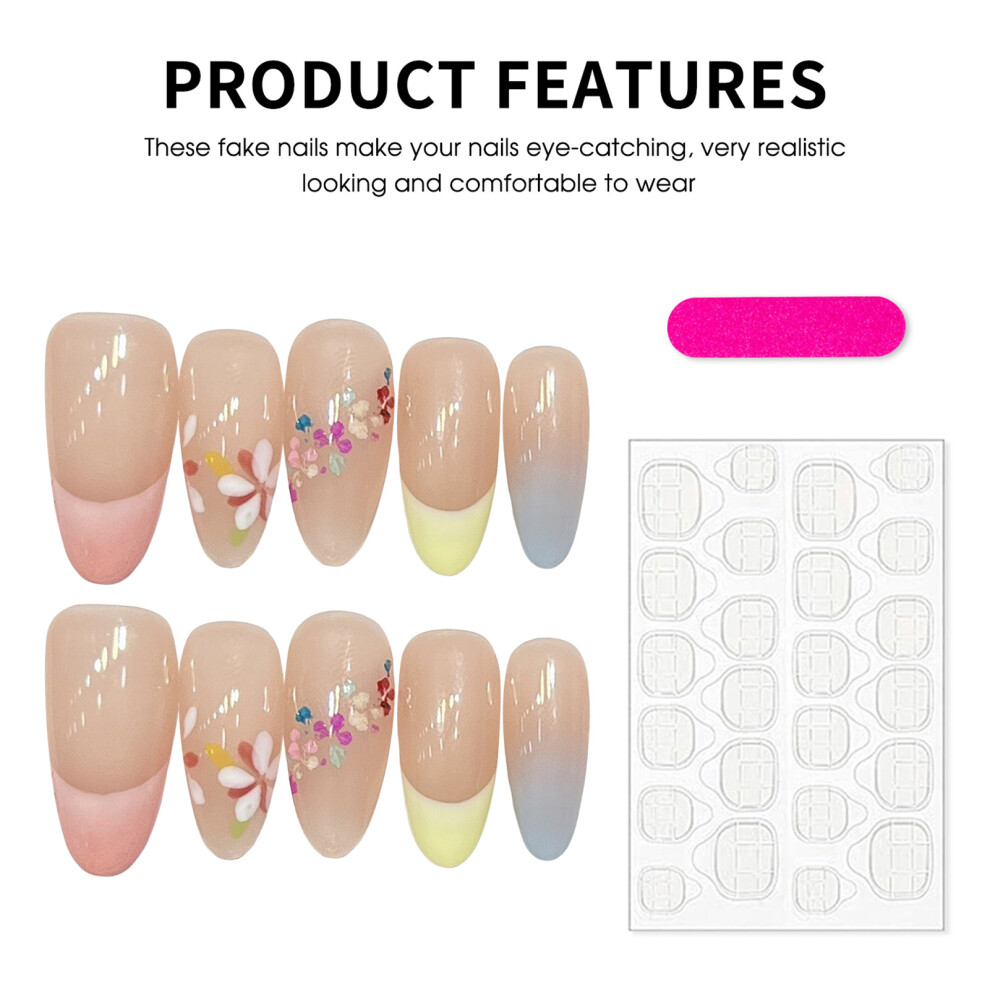 Zhouq-Outdoors (Xs) Nude Fake Nails With Colorful French Tip Easy Effortless Application To Nails For Manicure Lovers And Beauty Bloggers