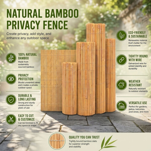 1M Natural Bamboo Slat Screening Garden Fence Roll 1