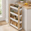 (Oak & White) Slim 4-Tier Rolling Storage Trolley Cart 4