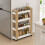 (Oak & White) Slim 4-Tier Rolling Storage Trolley Cart 5