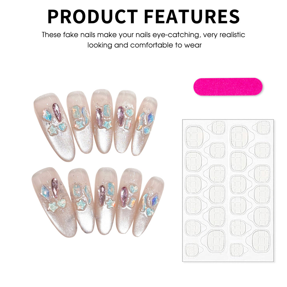 Hue-Grain (Xs) Glossy Cat Eye Fake Nails - Odorless & Comfortable
