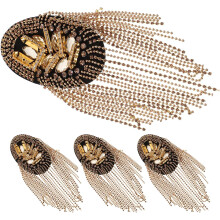 2 pares de Ouro Beaded Tassel ombro Epaulettes com Pin - Strass fringe jóias