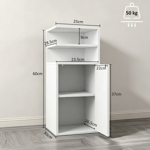 Homcom (White) HOMCOM Slim Bedside Table Set of 2 with Open Cubbies and Cupboard 2