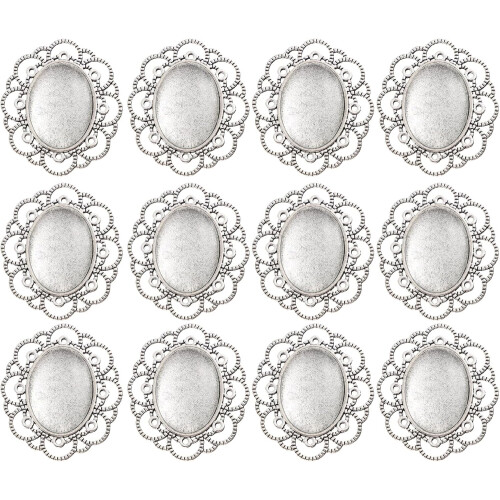 30pcs liga broche base biselas conjunto com acabamento prata Vintage e 30 cúpulas de vidro