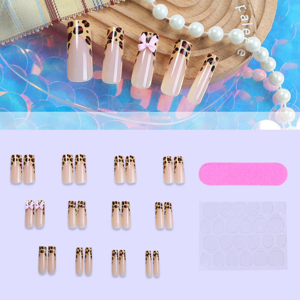 Zhouq-Outdoors French Leopard Fake Nails 24Pcs, Party Wedding