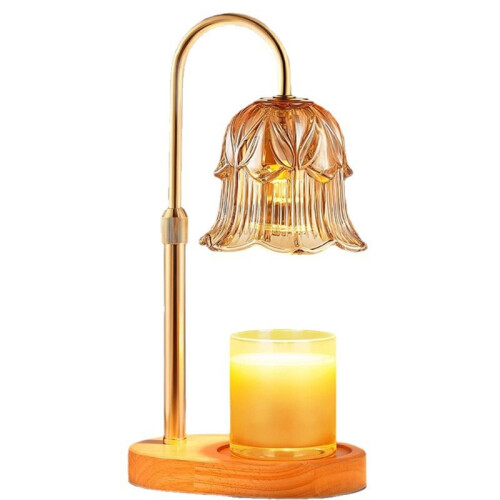 1 Pc Candle Heating Lamp with Adjustable Timer, Dimmable Flower Glass Wax Melting, with Retro Base EU Plug