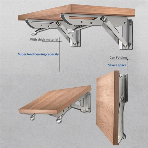 2pcs Brushed Stainless Steel 14 Inch Folding Angle Bracket Triangle Shelf Heavy Support Adjustable Wall Mounted Bench 2