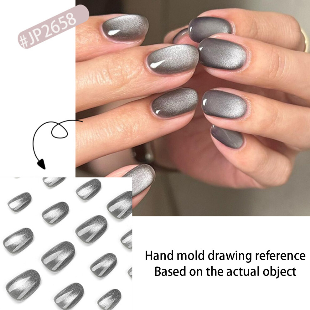 Dachuang Beauty (Jelly Glue Model) Glitter Cat Eye Press-On Nails - Grey, Reusable