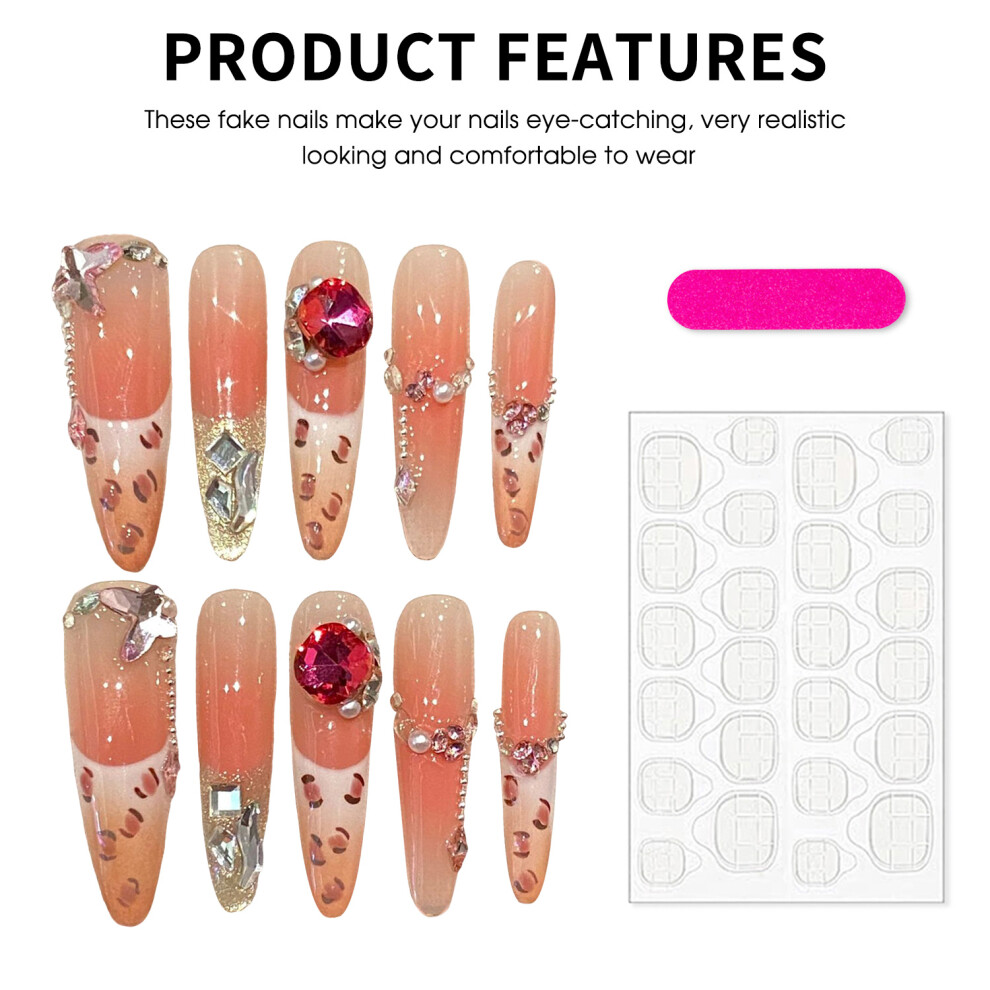 Penghui-Toys (Xs) Glossy Blush Long Fake Nails With French Tip Chip-Proof Smudge-Proof Fake Nails For Women And Girl Nail Salon