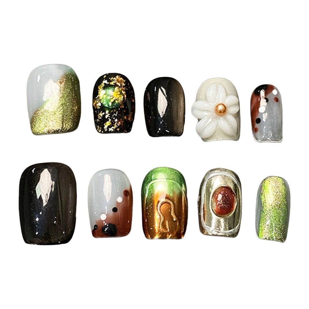 Roc-Electron (Xs) 10Pcs Flash Cat Eyes Press-On Nails Long Lasting