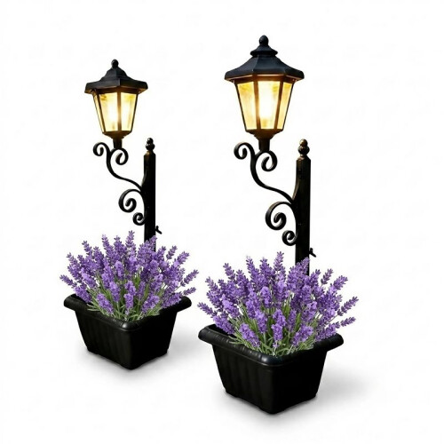 2Pack Solar Lamp Post Light with Planter Outdoor Waterproof Garden Path Decor
