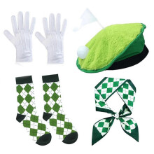4Pcs Funny Golf Costume Accessories Set Golf Party Supplies Golf Party Hat Argyle Socks White Gloves Square Scarf Set Green