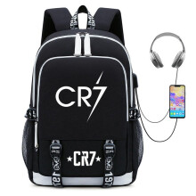 (12, 按图发货) Cristiano Ronaldo Soccer Star Backpack USB Charging Youth Student Bookbag Unisex Casual School Bag