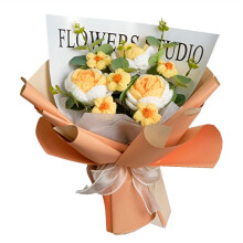 Hand-Knitted Rose Flower Bouquet Ready-Made Birthday Flower Bouquet Knitted Flower for Valentine'S Day Gift,A