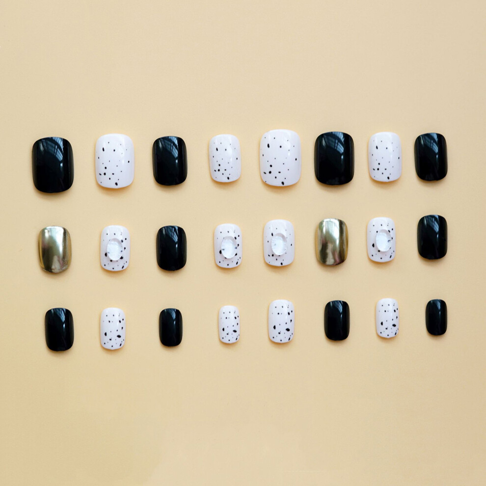 Reach-Tools (Jelly Glue Model) Glossy Black & Gold Round Fake Nails For Women