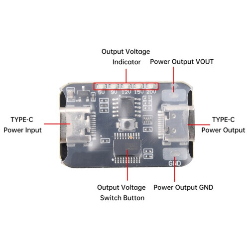 PD2.0 PD3.0 Trigger Module CH224K CH552T 5V 9V 12V 15V 20V 5A Max Output Type-C Input Output LED Indicator 2
