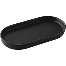 Matte Black Round Soap Dispenser Tray - 8'' Ceramic Vanity Tray for Bathroom Decorative, Jewelry Rin