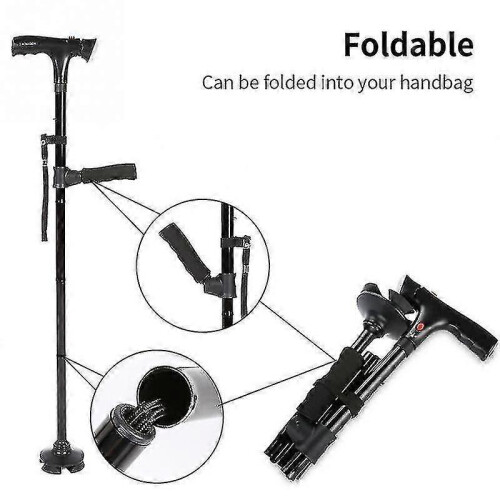 Collapsible Walking Cane with LED Light and Alarm for Seniors