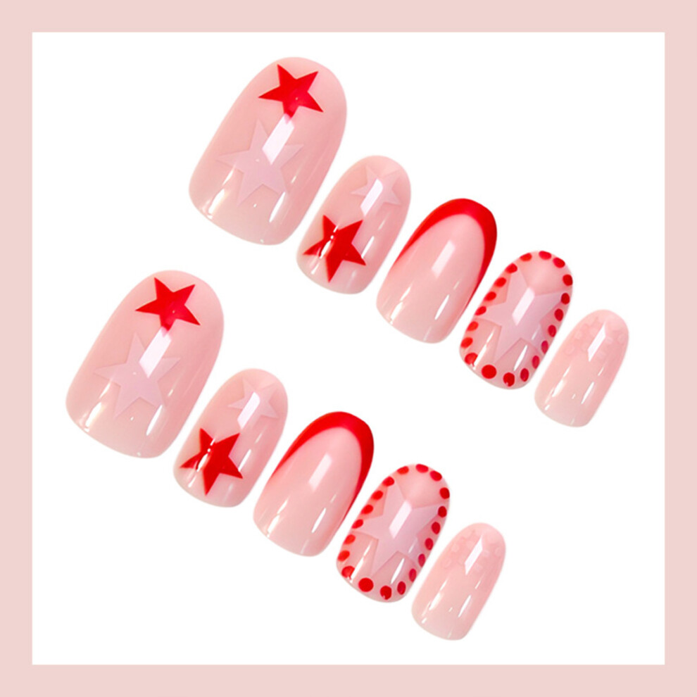 Reach-Tools 24Pcs French False Nails Red Star Party Manicure