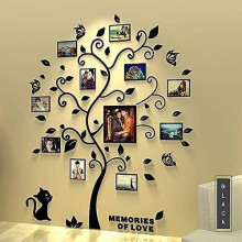 Photo Stickers Removable Wall Stickers 3D Acrylic Tree with Curved Branches and Photo Frames (Black