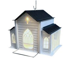 Alimentador de Pássaros em Metal em Formato de Igreja com Luz Solar, Ideal para Pendurar em Jardins, Quintais e Decks.