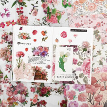 Blumenaufkleber, Scrapbooking-Zubehör für Junk Journals für Erwachsene, 50 Blatt, Transparente Aufkleber und Materialpapier, Rot
