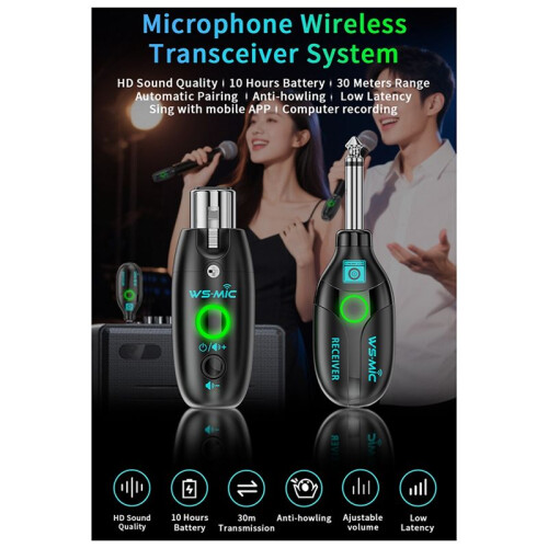2.4GHZ Wireless Microphone Transceiver One-to-Two HD Sound Quality Automatic Noise Reduction Adjustable Volume 1
