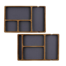 Vassoio Portaoggetti In Pelle PU con 4 Scomparti, Organizer In Legno per Comodino, Vassoio Portaoggetti per Telefono, Gioielli, Scrivania e