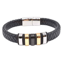 Stainless steel leather braided bracelet wristband for men birthday gift
