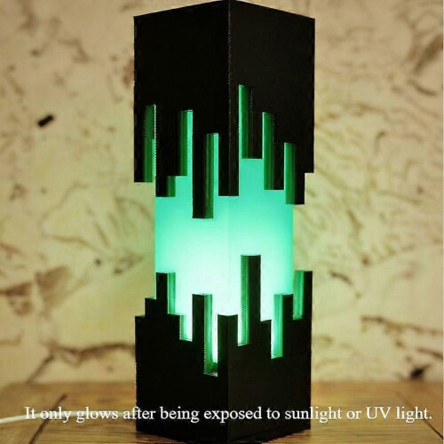 (White) Glow-in-the-Dark 3D Printed Rectangular Decor with Pixel Art Cutout, Matte Finish, Space-Saving Modern Accent for Shelf Desk