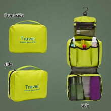 (Green) Letter Print Travel Toiletry Bag, Hanging Hook Foldable Cosmetic Bag, Large Capacity Multi-Pocket Storage Organizer for Women Men