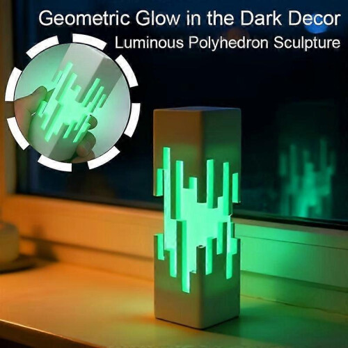 (Black) Glow-in-the-Dark 3D Printed Rectangular Decor with Pixel Art Cutout, Matte Finish, Space-Saving Modern Accent for Shelf Desk