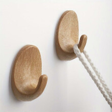 (8pcs) Wood-Grain Plastic Oval Adhesive Hooks, Self-Adhesive Backing, No Drilling Needed for Kitchen and Bedroom