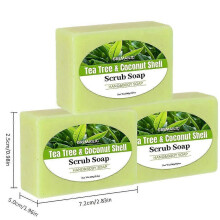 Tea Tree and Coconut Exfoliating Soap Bars 3 Pack, 3-in-1 Face Body and Hand Cleanser, Deep Pore Scrub for All Skin Types, Travel Size 100g Each