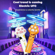 (Orange) Cat Paw LED Electric Flying Disc Launcher, Rechargeable Pet Toy with 6 Colorful Discs, Interactive Set for Dogs Cats