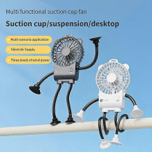 Portable Desk Fan with Suction Cup and 360 Bendable Soft Neck, Mini Clip Fan 3-Speed Battery Operated for Desk, Camping and Travel