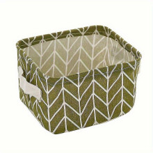 Olive Green Geometric Pattern Fabric Storage Basket, Lightweight Home Organizer, Minimalist Container